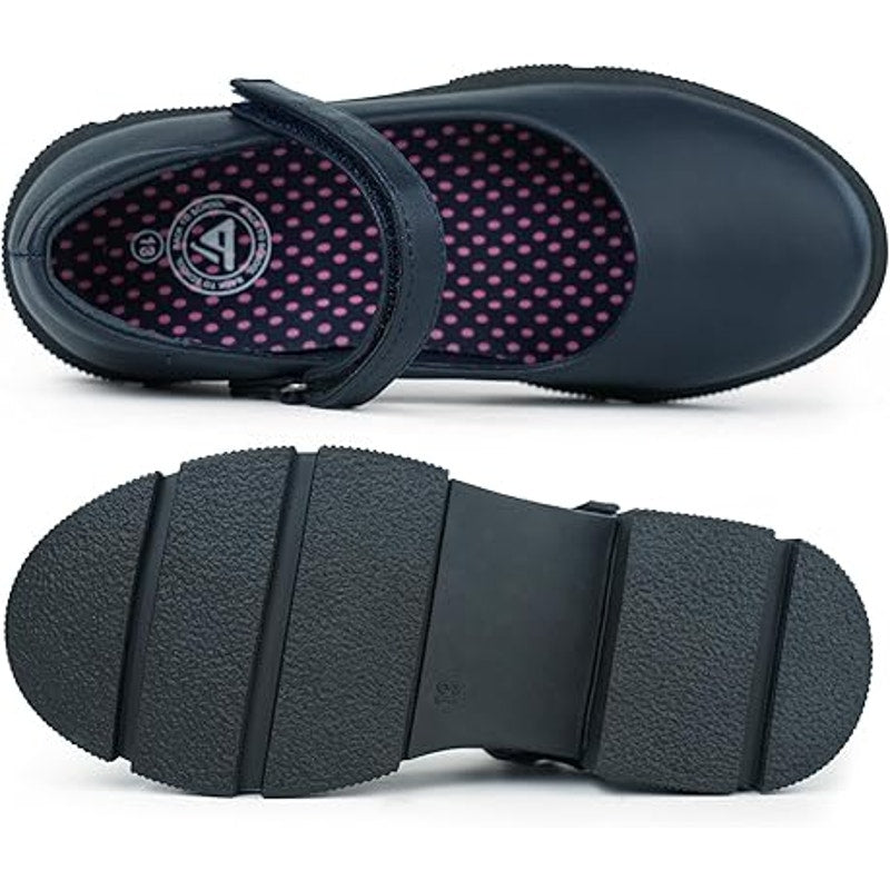 Jabasic Toddler Girls Size 8 Navy Blue Hook Loop Low Heel Mary Jane School Shoes