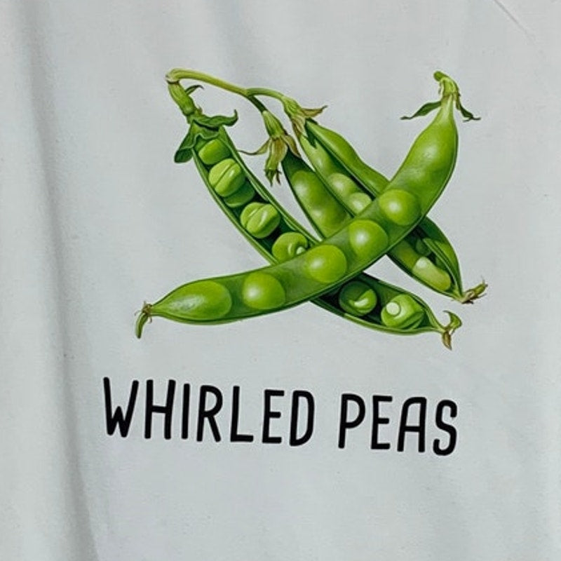 Upcycled Hand Printed Womens Large Whirled Peas Veggie Half Sleeve Tee Shirt
