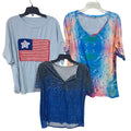 Lot of 3 Womens XL USA Flag Patriotic Bubbles Short Sleeve Summer Tops Shirts