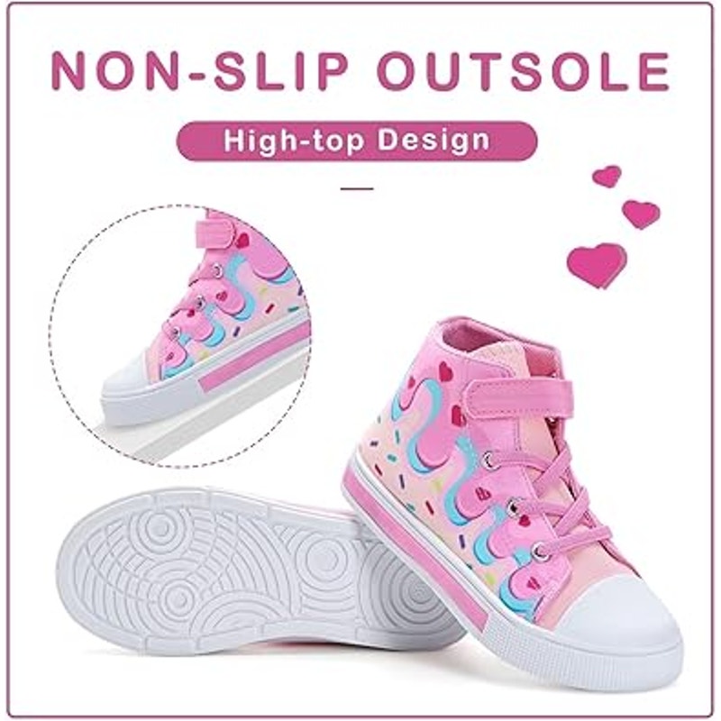 Euxterpa Girls 11 Pink Sprinkles Hook Loop High Top Elastic Lace Light Up Shoes