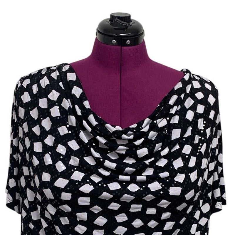 Dress Barn Collection Womens 3X Short Sleeve Polka Dot Drapey Sequin Blouse Top
