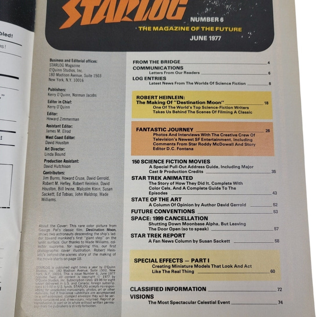 Vintage June 1977 Starlog Magazine of the Future #6 Making of Destination Moon