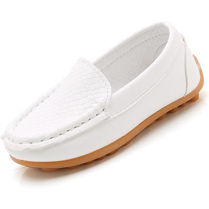 New Fudaolee Baby Boy Size 5.5 White Faux Leather Slip On Non Skid Loafer Shoes