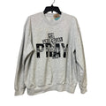 Hand Printed Upcycled Mens Large Gray Pray Crucifix Long Sleeve Sweatshirt