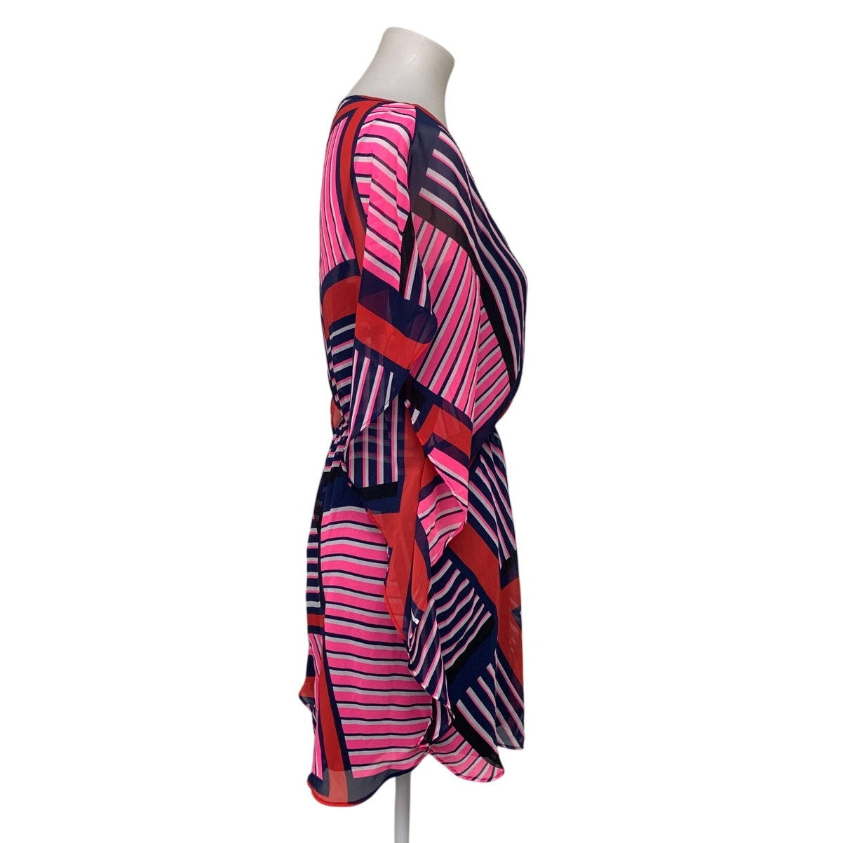Express Womens XS 100% Polyester Striped Short Sleeve V Neck Blouson Dress