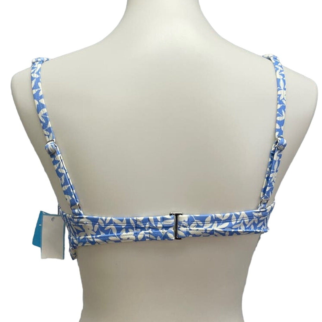 New Draper James Womens Large UPF 50+ Ruffled Blue Floral Bikini Swim Top ONLY