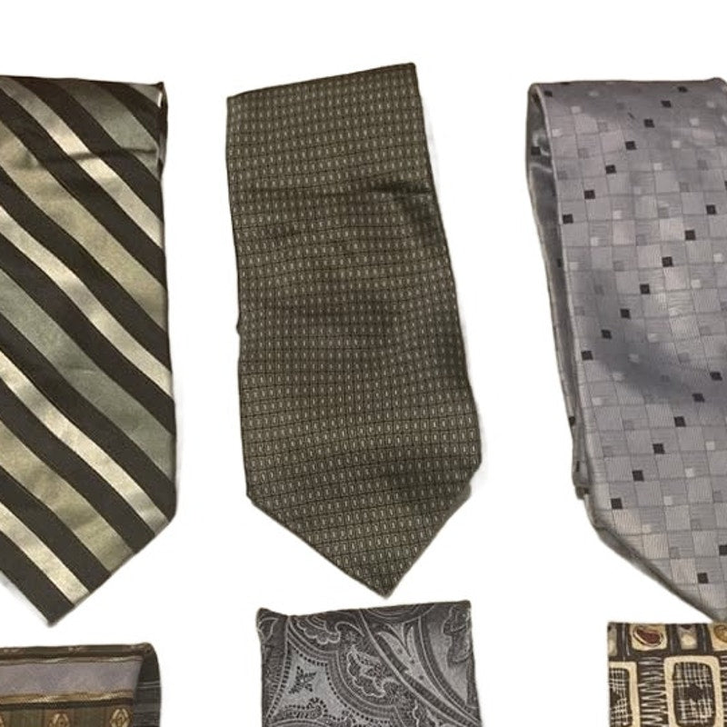 Lot of 6 Green Silver Polka Dot Stripe Geometric Vintage & Newer Mens Neck Ties