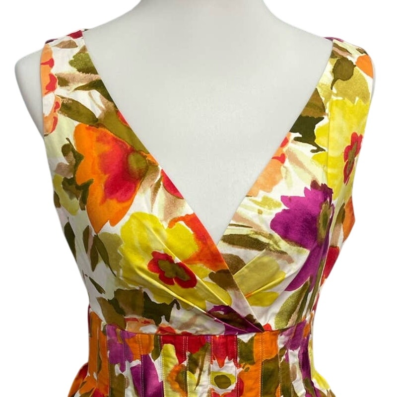 Dress Barn Size 10 V-Neck Cotton Blend Fit & Flare Sleeveless Floral Midi Dress