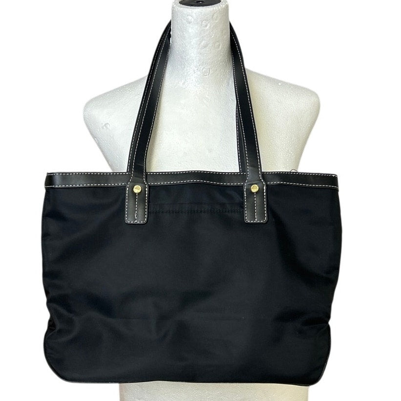 Calvin Klein Womens Black Faux Leather Trim Zipper Close Vinyl Shoulder Hand Bag