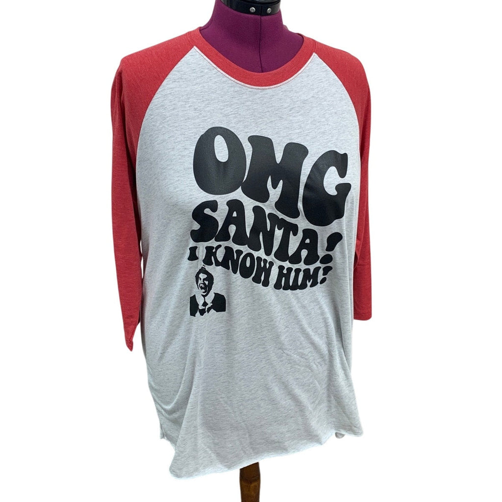 New Hand Printed Womens XXL OMG Santa I Know Him Elf Christmas Tee Shirt