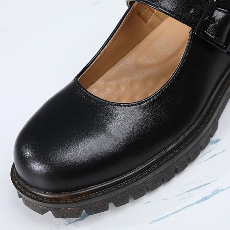 New XMM Womens Size 9 Black Faux Leather Platform Mary Jane Buckle Strap Shoes
