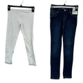 Lot of 2 Cat & Jack Old Navy Girls Large (10/12) white Leggings Denim Blue Jeans
