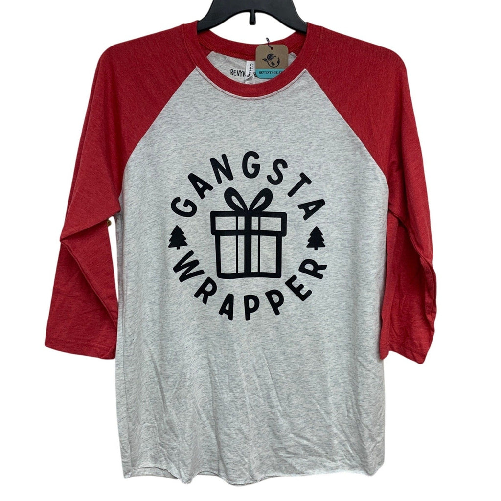 New Hand Printed Womens XL Gangsta Wrapper Christmas Long Sleeve Tee Shirt