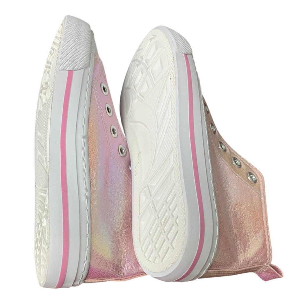 New HugRain Toddler Girls Size 13 Shiny Pink Lace Up High Top Sneakers Shoes