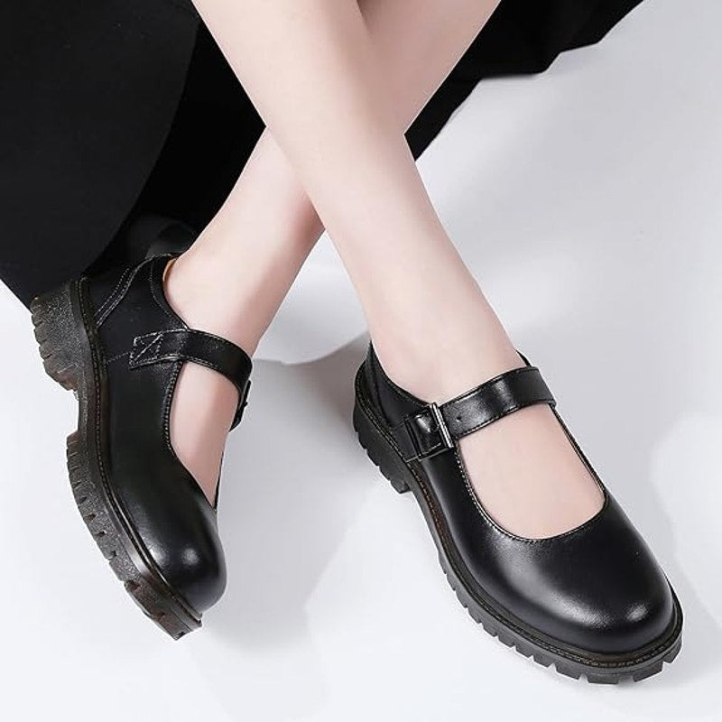 New XMM Womens Size 9 Black Faux Leather Platform Mary Jane Buckle Strap Shoes