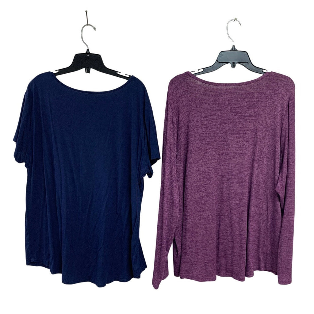 Lot of 2 Womens 2X Navy Heathered Purple Strappy Neck Long Short Sleeve Tops