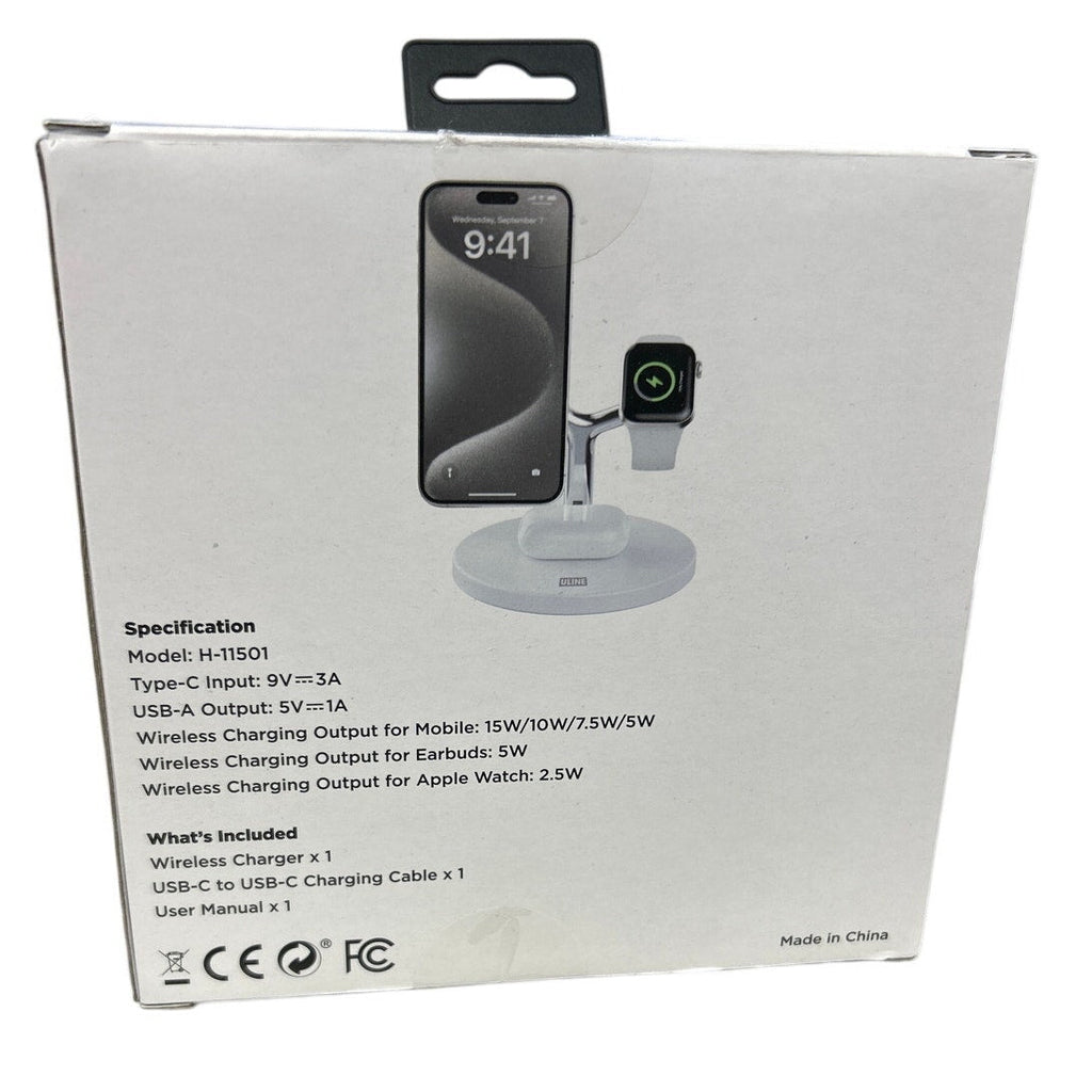 New 3-in-1 White Phone Earbud Smartwatch Desktop Magnetic Wireless Charger