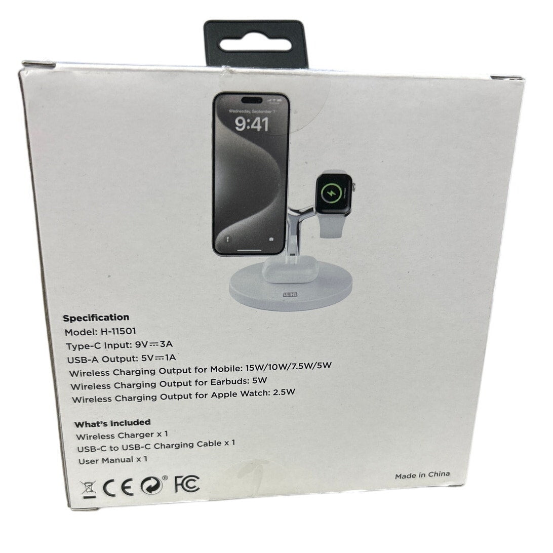New 3-in-1 White Phone Earbud Smartwatch Desktop Magnetic Wireless Charger