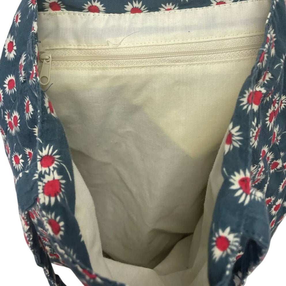 Old Navy Red Center Daisy Flower Double Handle 100% Cotton Lined Tote Bag