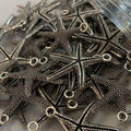 New 1 Dozen Silver Starfish Charms Pendants w Necklace Loops Jewelry Making