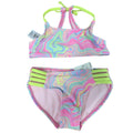 New Art Class Girls XL (14) UPF 50+ Pastels on Pink Swirl Bikini 2PC Swimsuit