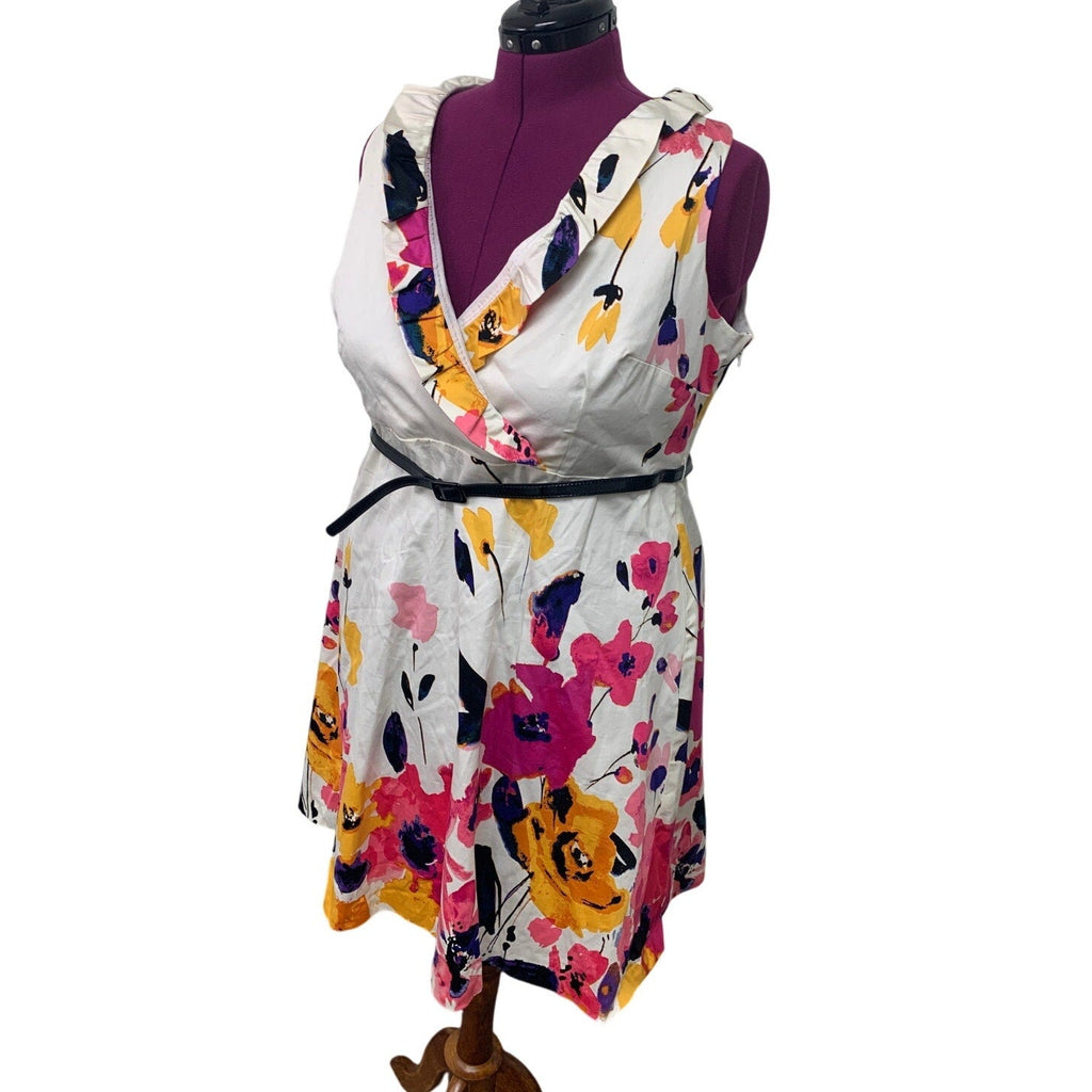 Lane Bryant Womens Plus Size 18 Sleeveless Deep V Floral Side Zip Dress W Belt
