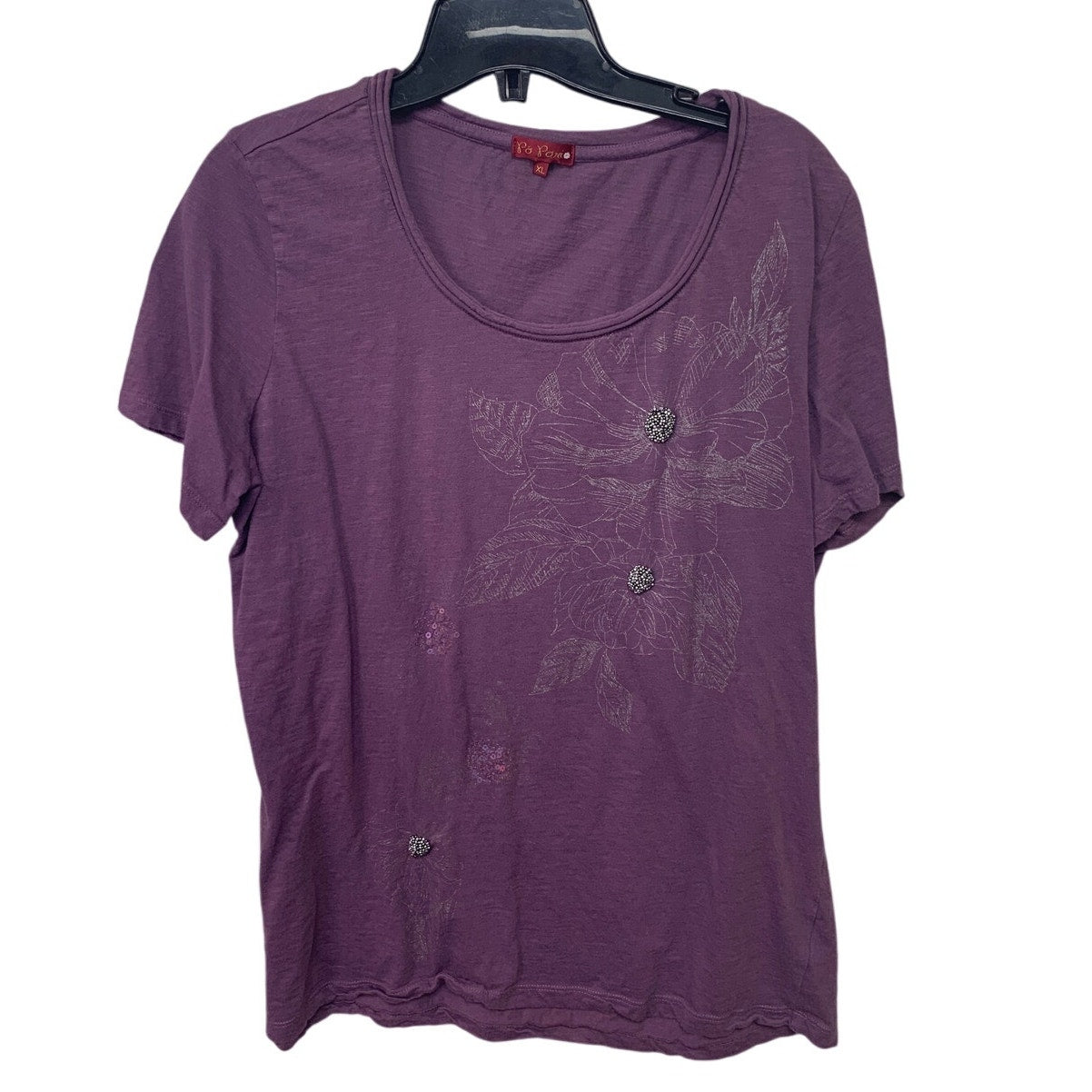 Lot of 3 Womens XL Green Purple Bling Floral Short Sleeve Summer Tops Shirts