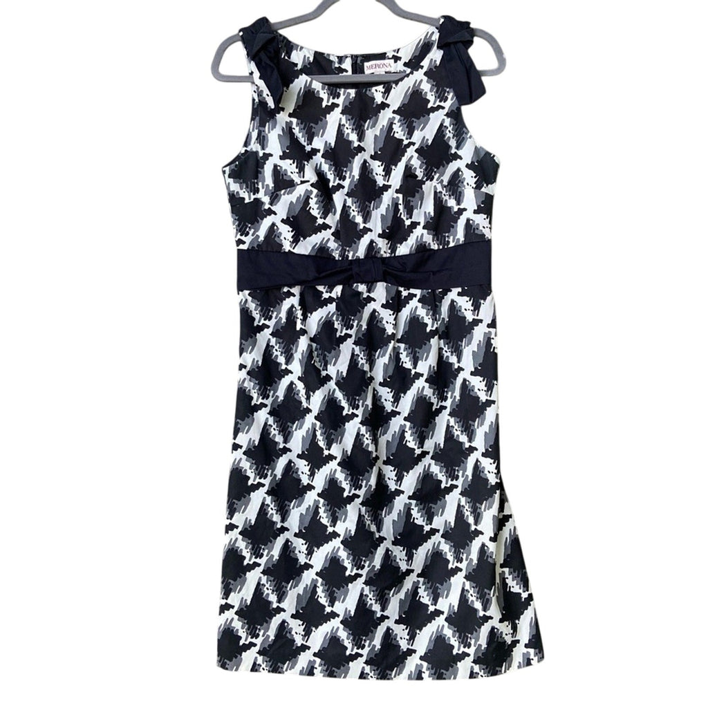 Merona Womens Size 8 Black White Gray Bow Accent Sleeveless Sheath Dress