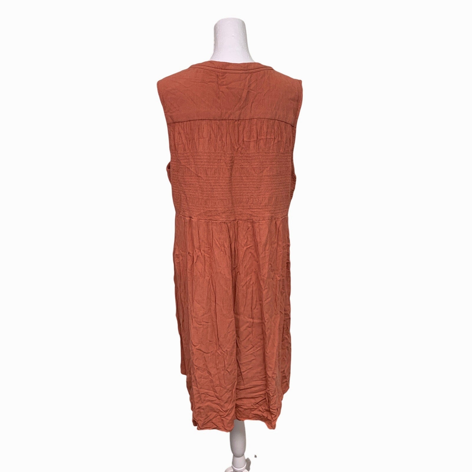 Knox Rose Womens XL 100% Rayon Sleeveless Button Up V Neck Shift Midi Dress