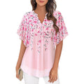 NWT New Timeson Womens Large Floral Flowy Short Sleeve V Neck Layered Blouse