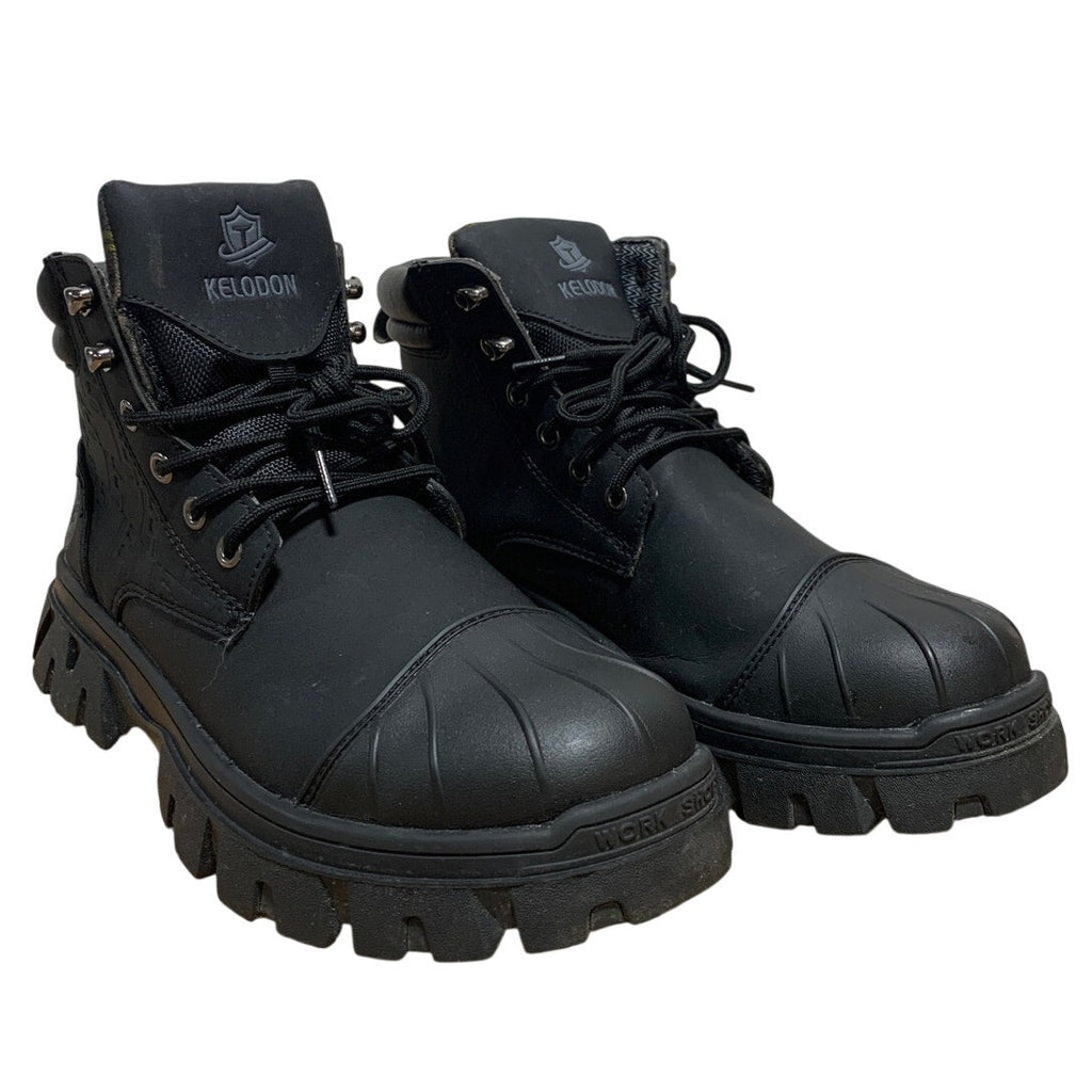 Kelodon Mens Size 9.5 Black Waterproof Steel Toe Memory Foam Non Slip Work Boots
