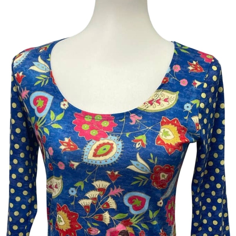 Amma Design Womens Petite Small PS Long Sleeve Scoop Paisley Floral Top Blouse