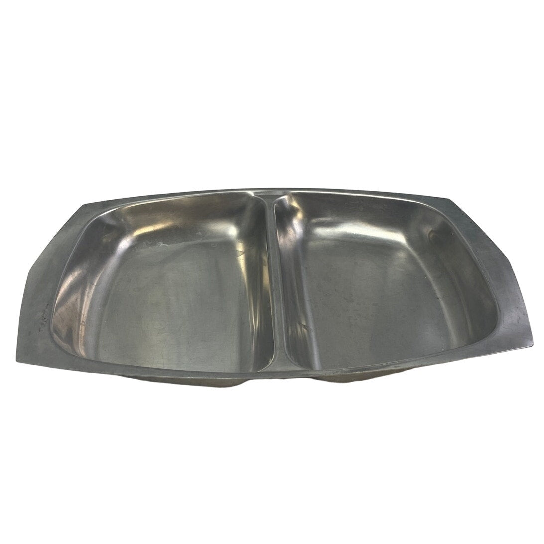 Vintage Shiny Metal Stainless Steel Divided Serving Trinket Collectible Tray