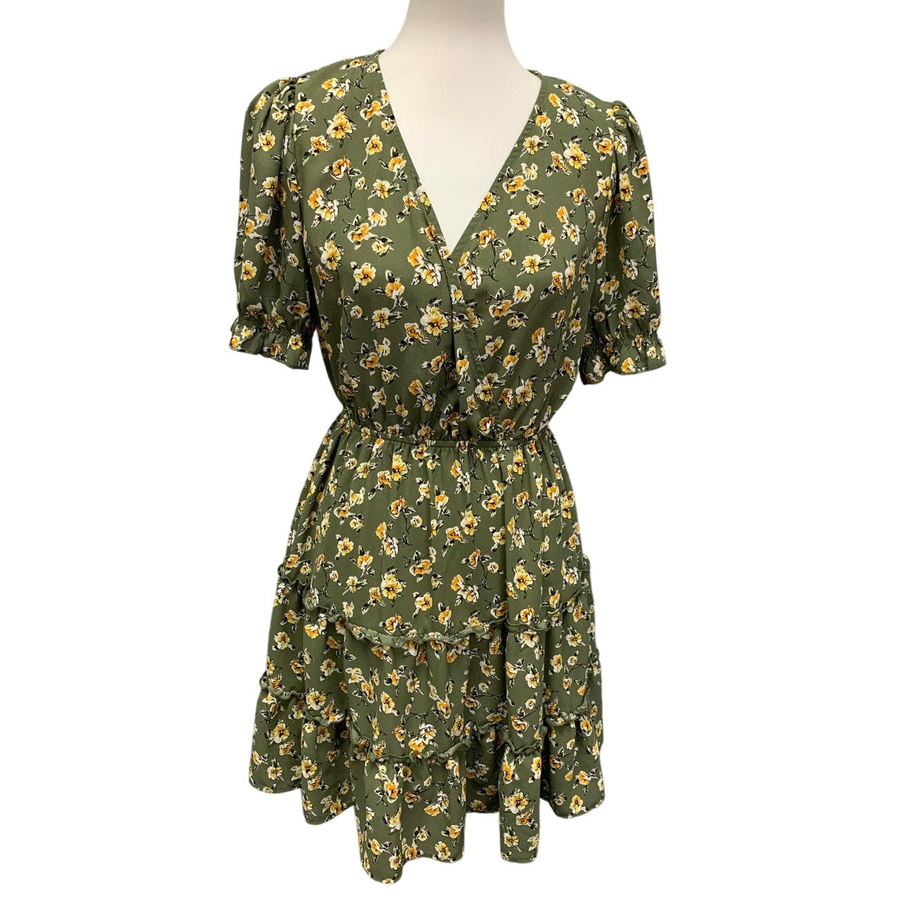Inspired Hearts Womens Large Cottage Core Floral Deep V Half Sleeve Dress