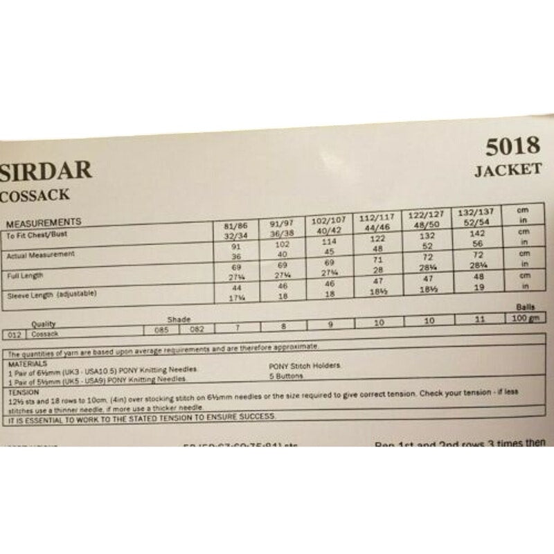 New Sirdar 5018 Cossack Cardigan Jacket Knitting Pattern w Larger Sizes