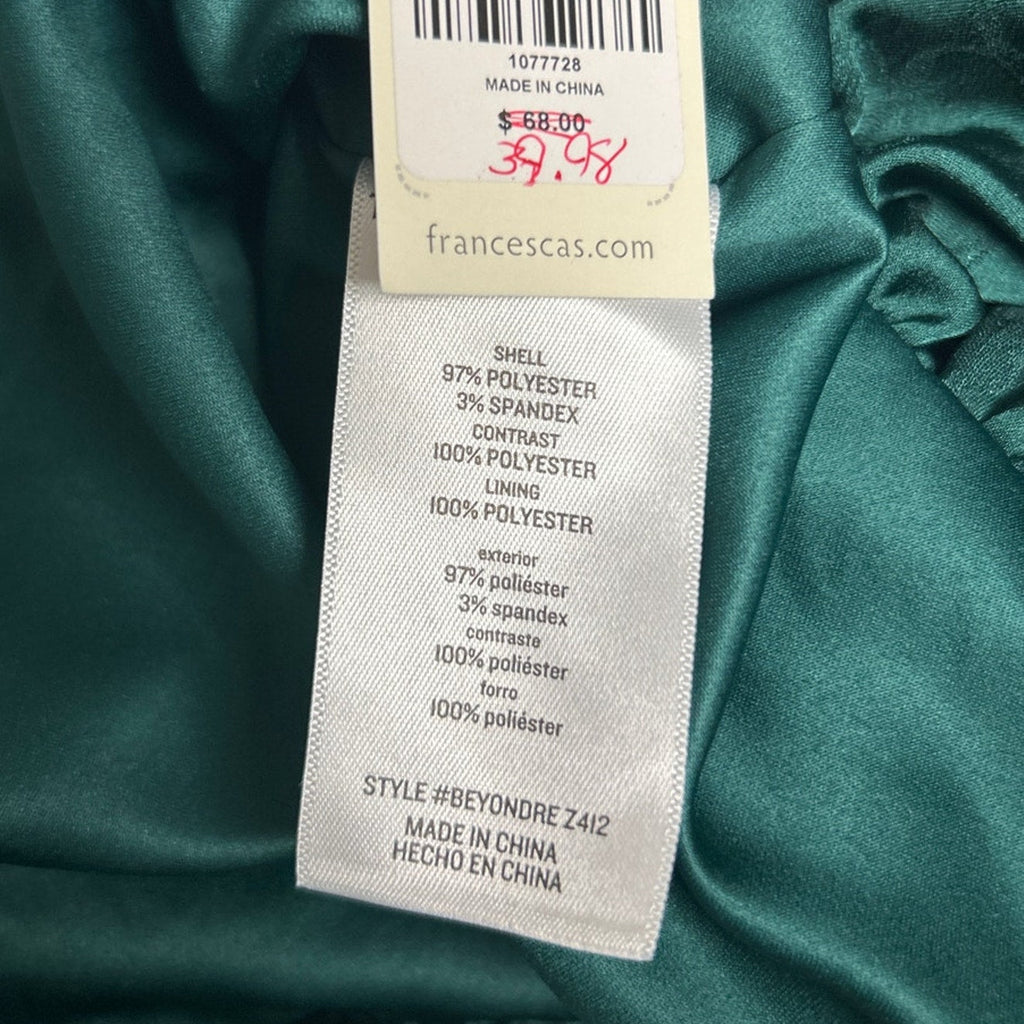 New Francescas Womens Small Emerald Green Jacquard Strappy Mini Bubble Dress