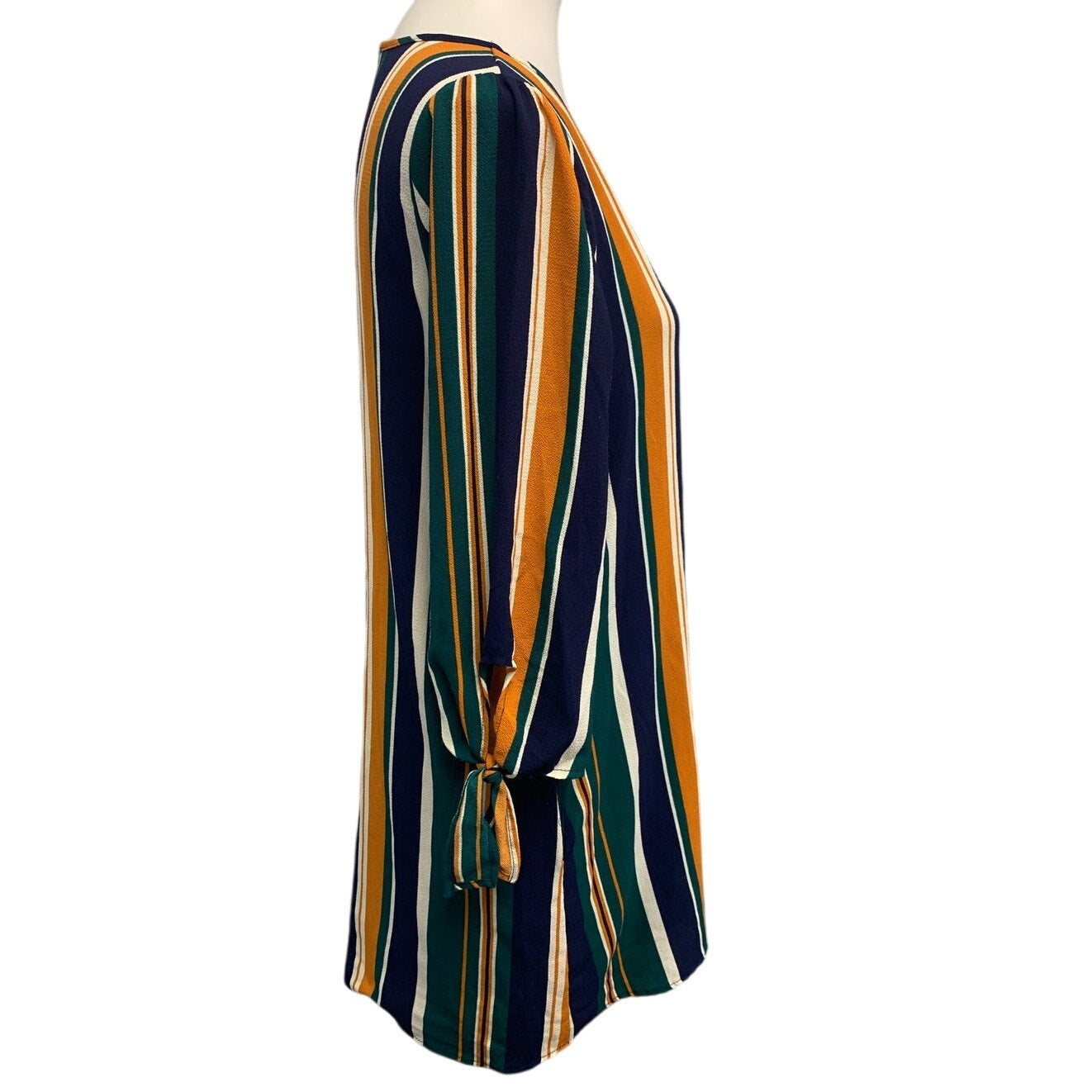 Entro Womens Small Deep V Modern Striped Tie  Long Sleeve Sheath Dress