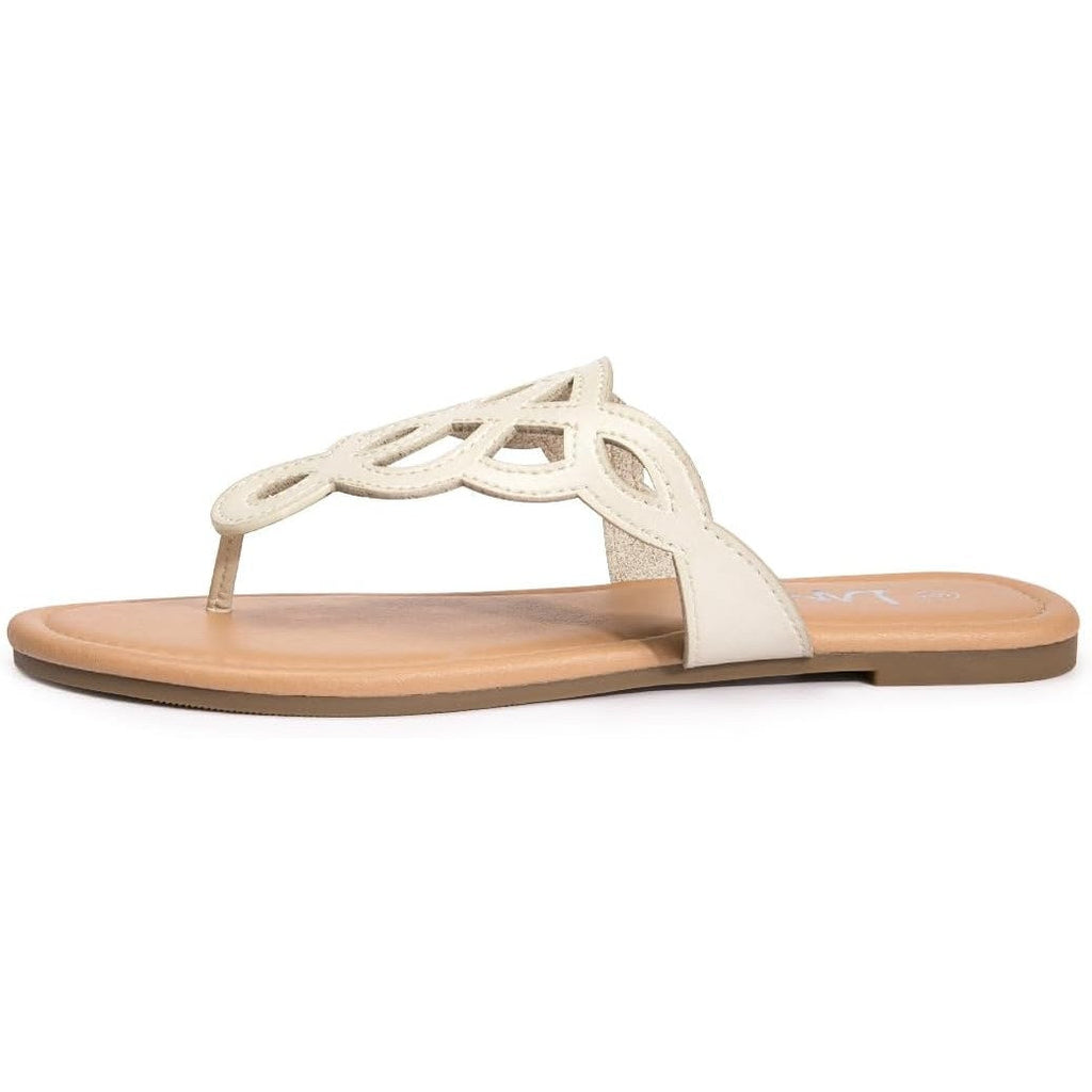LM Womens Size 6 Cream Thong T-Strap Slip On Flat Flip Flop Sandals Shoes