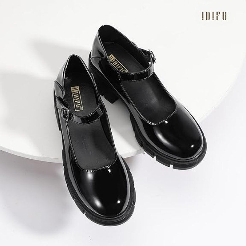 New IDIFU Womens Size 9 Black Patent Leather Platform Mary Janes Dress Shoes