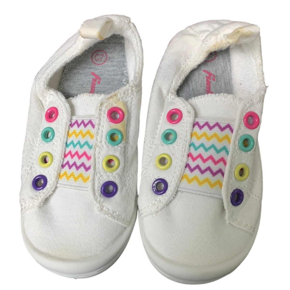 New FunkyMonkey Toddler Girls Size 7 White Canvas Sneakers Lace Up Slip On Shoes