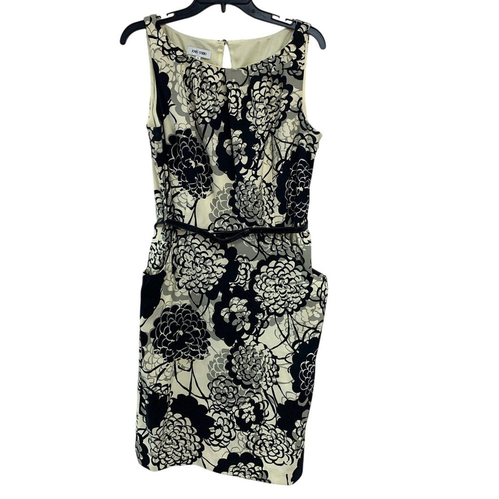 Jones Studio Womens Size 14 Sleeveless Floral Size Zip Sheath Dress w Belt
