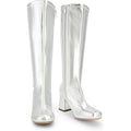 Dream Pairs Womens Size 6 Shiny Silver 3" Block Heel Zip Up Knee High Gogo Boots
