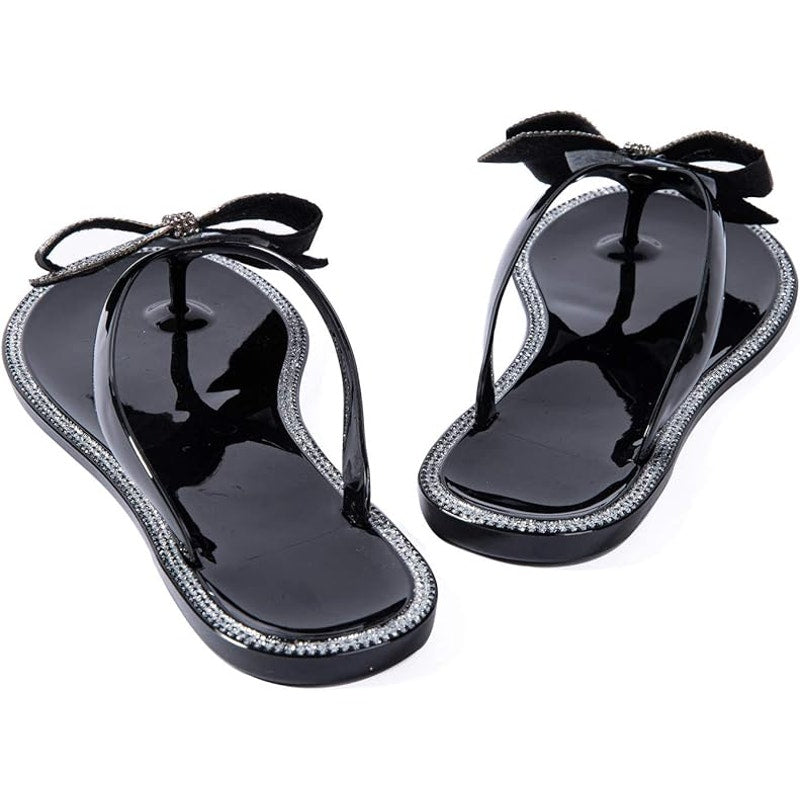 Mtzyoa Women Size 10 Black Rhinestone Flip Flops Open Round Toe Sandal Shoes
