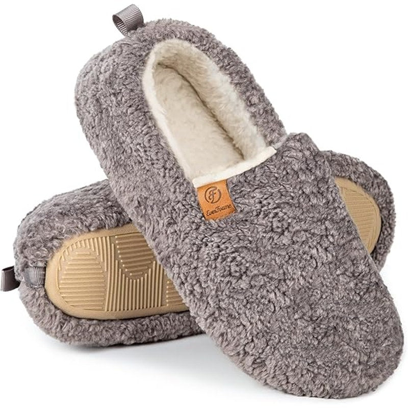 New EverFoams Womens 5/6 Gray Soft Curly Full Memory Foam Lightweight Slippers