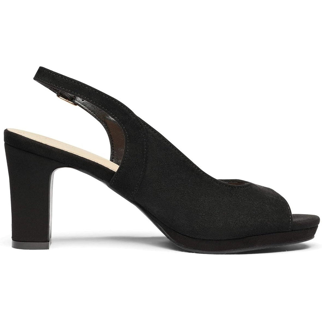 Dream Pairs Womens Size 8 Black Faux Suede Open Toe 3.5" Heel Slingback Shoes