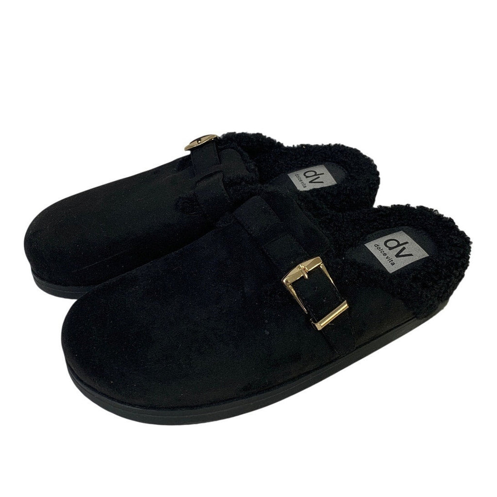 Dolce Vita Womens Size 9 Black Faux Suede Clog Fur Lined Round Toe Slip On Shoes
