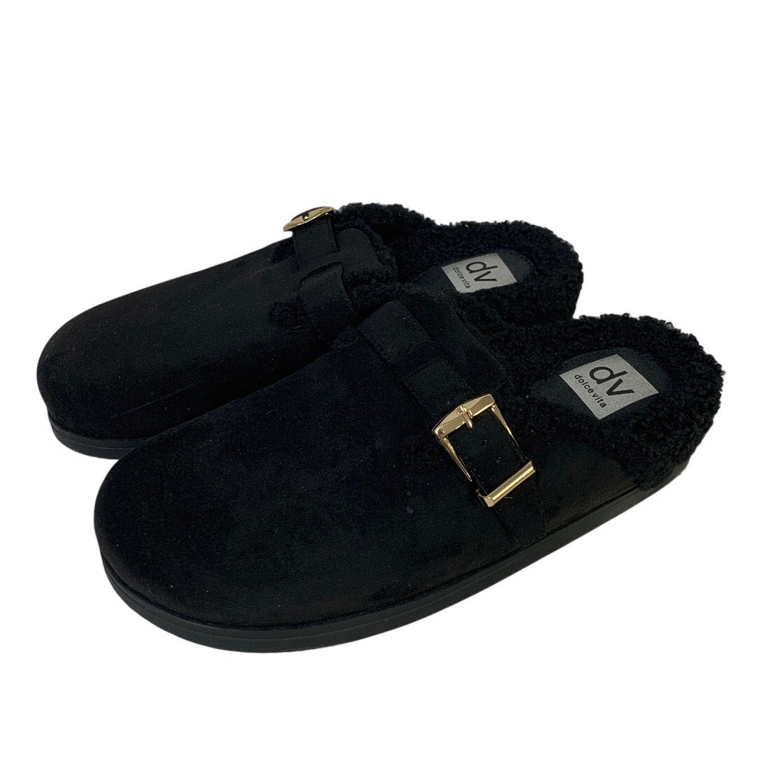 Dolce Vita Womens Size 9 Black Faux Suede Clog Fur Lined Round Toe Slip On Shoes