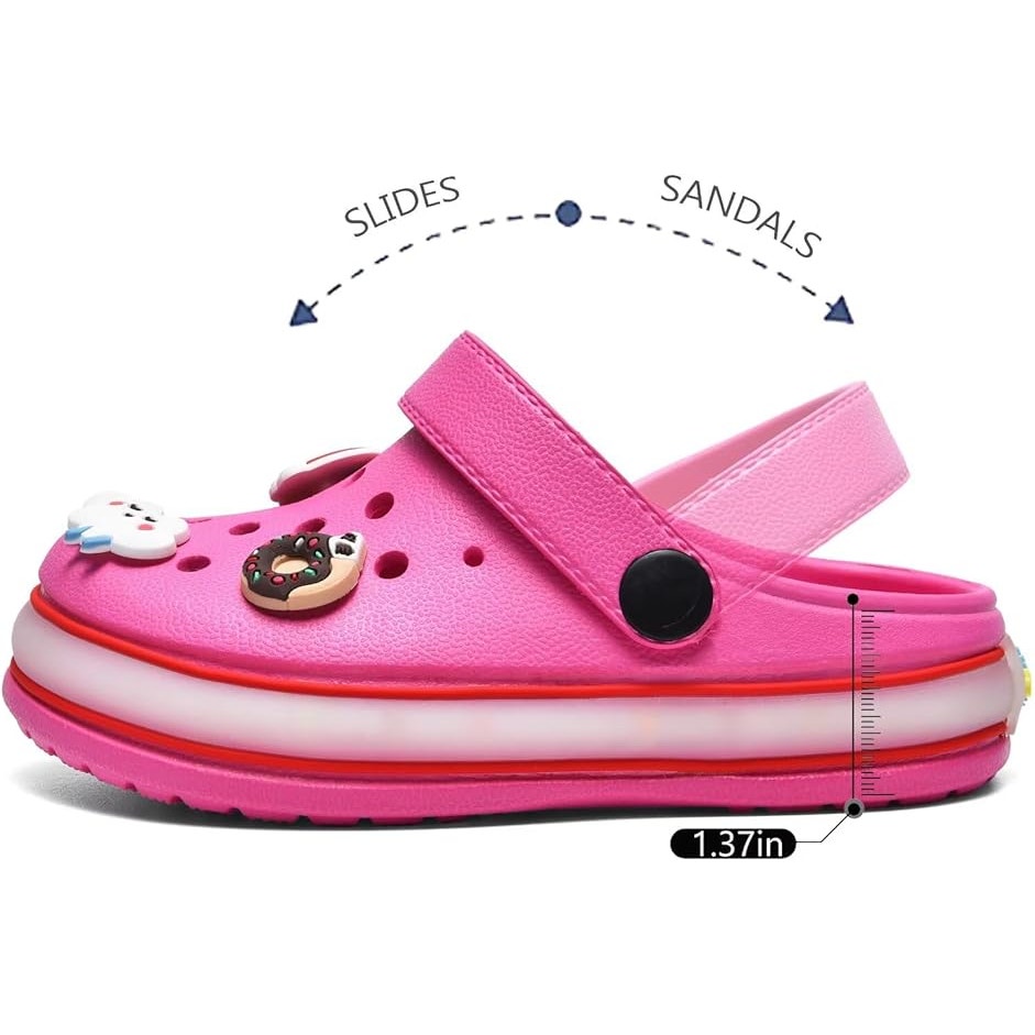 New Xpkws Toddler Girl Size 8 Pink LED Clogs Slip On Sandal Shoe w Bonus Charms