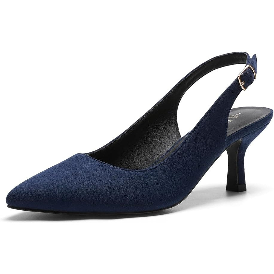Dream Pairs Womens Size 8 Navy 2.5" Heels Closed Pointed Toe Buckle Strap Shoes