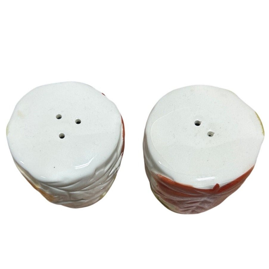 Vintage Red Green Gold Yellow Fall Leaf White Ceramic Salt & Pepper Shaker Set